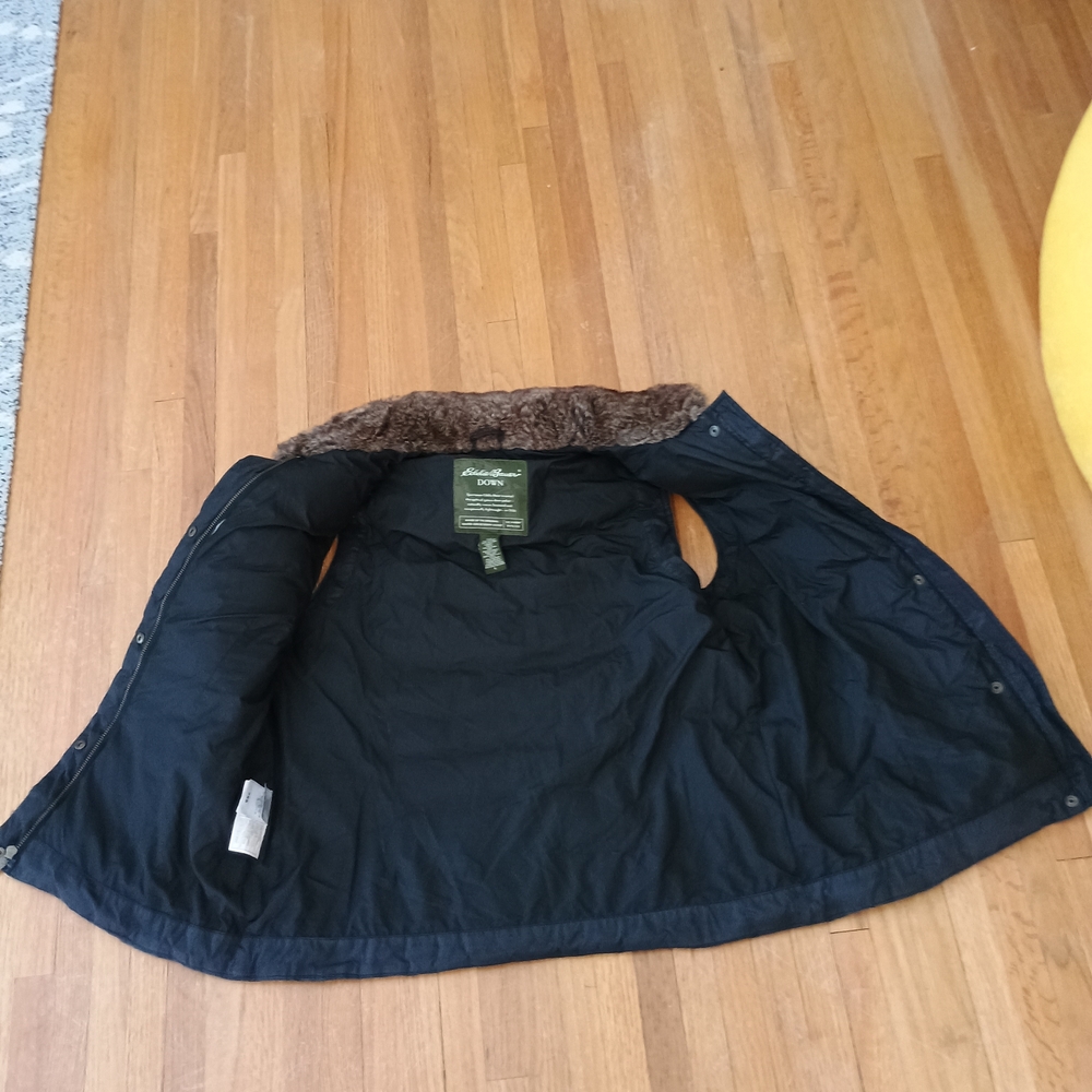 Women's Eddie Bauer Black Down Puffer Vest with Faux Fur Collar - Picture 4 of 7